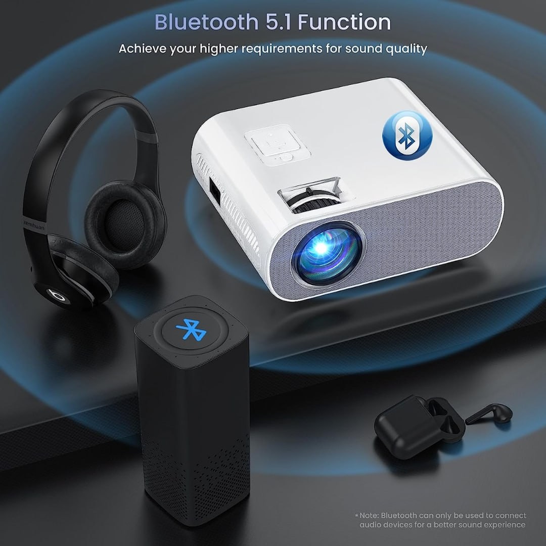 HOMPOW Projector, Native 1080P Full HD Bluetooth Projector with Speaker, 9500 Lumens Outdoor Portable Movie Mini Projector Compatible with Laptop, Smartphone, TV Stick, Xbox, PS5
