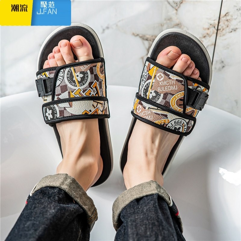 Jufan Slippers Men's New Summer Trend Teenagers Outerwear Tide Brand Household Wear-Resistant Sports Sandals Flip Flop