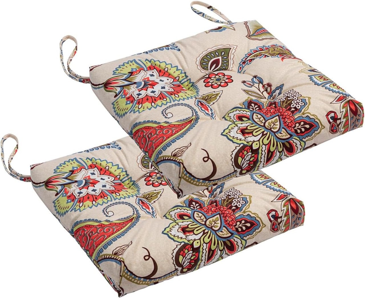 Makimoo 2-Pack OutdoorIndoor Wicker Patio Seat Cushion Pad with Ties - Weather Resistant, Dining Chair Cushion, 17 x 17 (Khaki Floral)