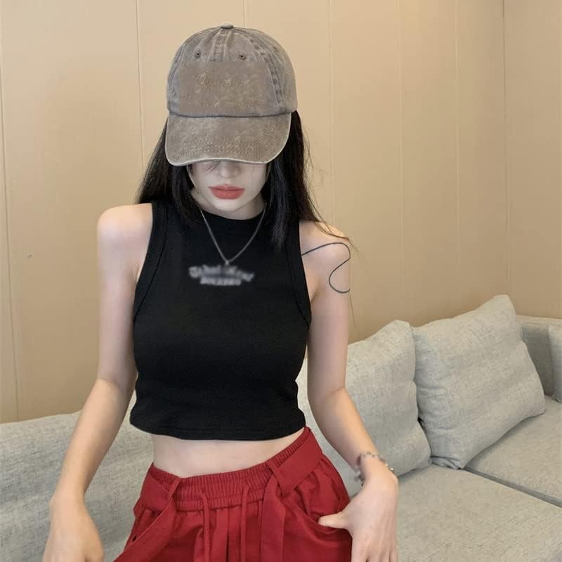 DLOETT Sweet Spice Girl Sleeveless I-zi Inside Take Small Suspender Vest Women's New Shoulder Cut Short Outside Wear Chic Top (Color  D, Size  X-Large)