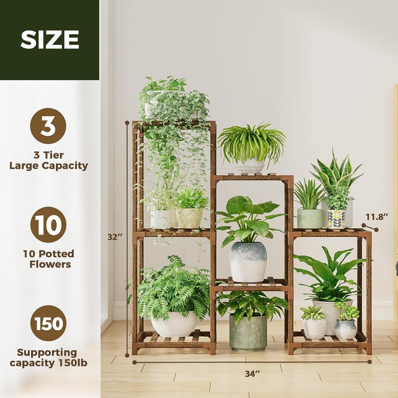 Bamworld Plant Stand Indoor Plant Stands Wood Outdoor Tiered Plant Shelf for Multiple Plants 3 Tiers 7 Potted Ladder Plant Holder Table Plant Pot Stand Boho Dec