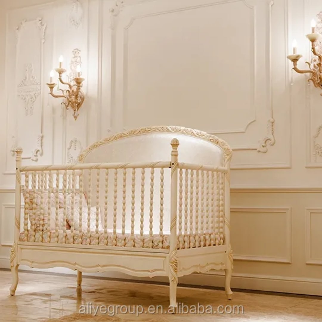 AK28-Luxury baby cot multi- functional baby crib solid wood frame wooden bedroom furniture antique design baby crib