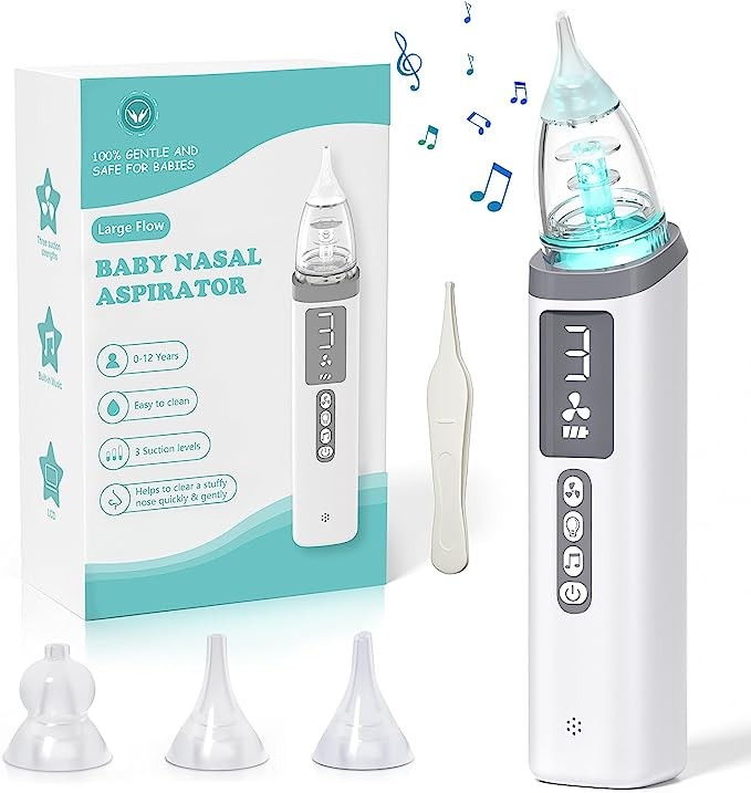 Odies Nasal Aspirator for Baby,Baby Nasal Aspirator,Rechargeable Electric Nose Sucker for Baby 3 Levels Suction Adjustable,Automatic Nose Cleaner for Toddlers with 10 Soothing Music&7 Light&3 Ti
