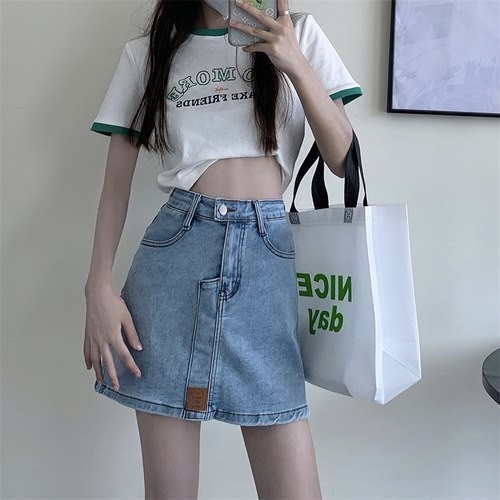 Old retro denim skirt bag hip skirt female summer hot girl high waist all-match small short skirt denim skirt