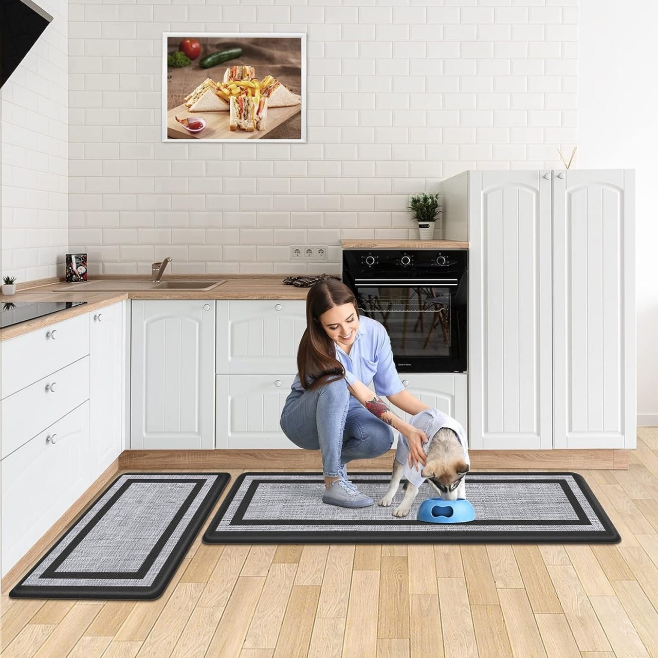 Mattitude Kitchen Mat [2 PCS] Cushioned Anti-Fatigue Non-Skid Waterproof Rugs Ergonomic Comfort Standing Mat for Kitchen, Floor, Office, Sink, Laundry, Bla