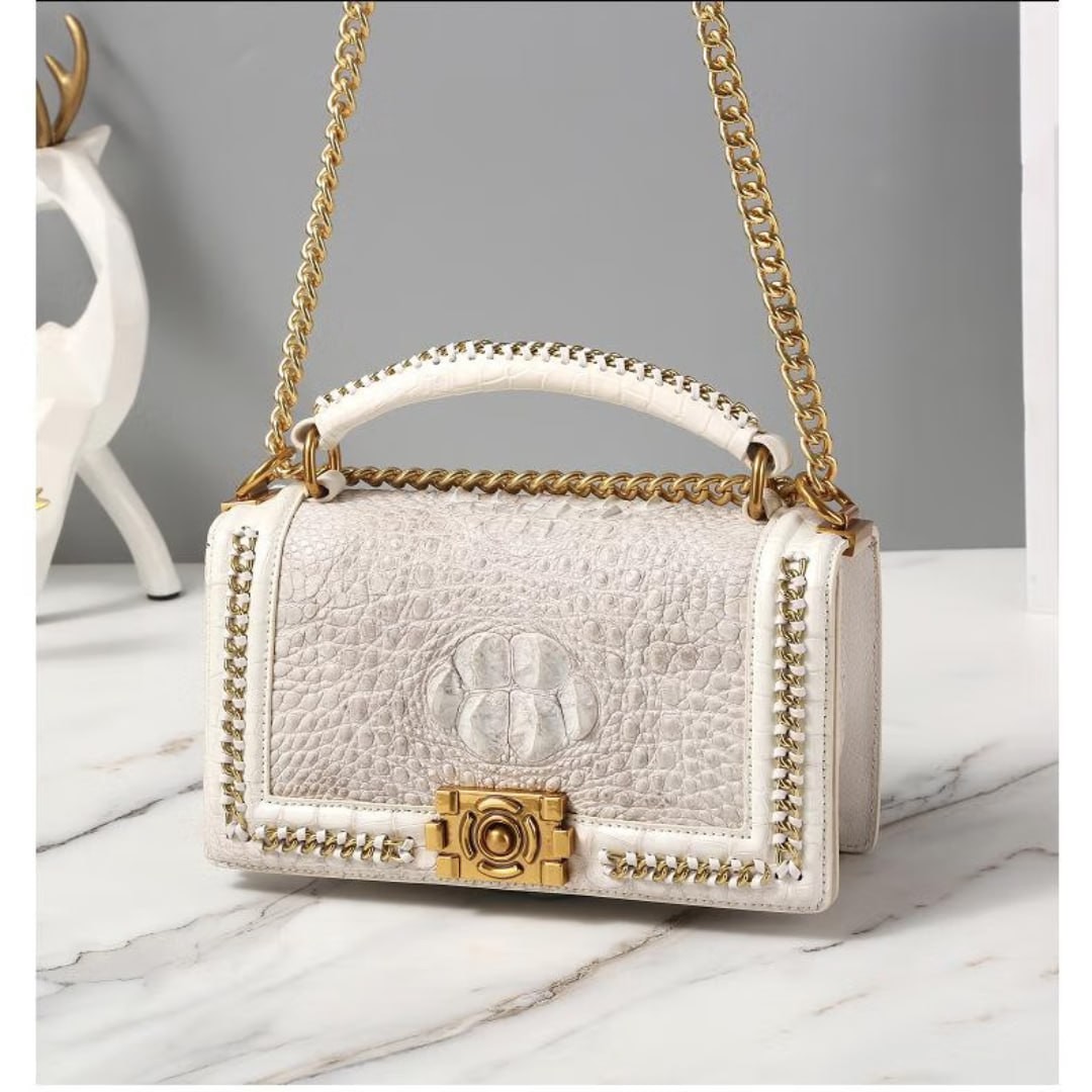 CHIAY luxury high-end brand high-end bag women's bag crocodile leather women's bag chain bag shoulder small satchel gift for mother Himalayan white