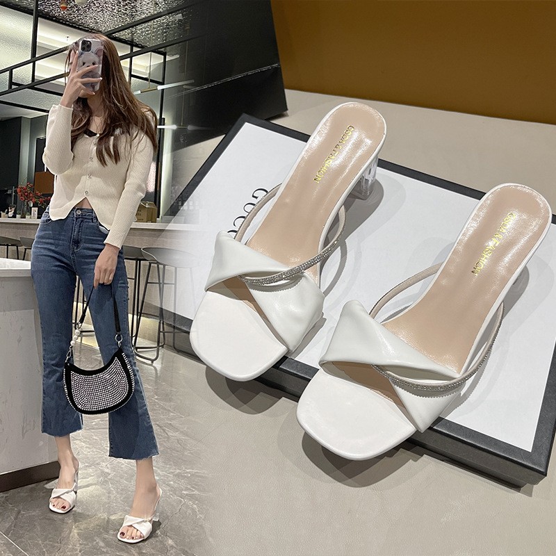 TOP WOMEN PH Sexy rhinestone transparent high-heeled thick-heeled new summer outerwear sandals