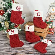 Letters Christmas Knitting Stocking Christmas Tree Pendant Decorations for Home Xmas Gift Snowflake Alphabet Christmas Socks Red