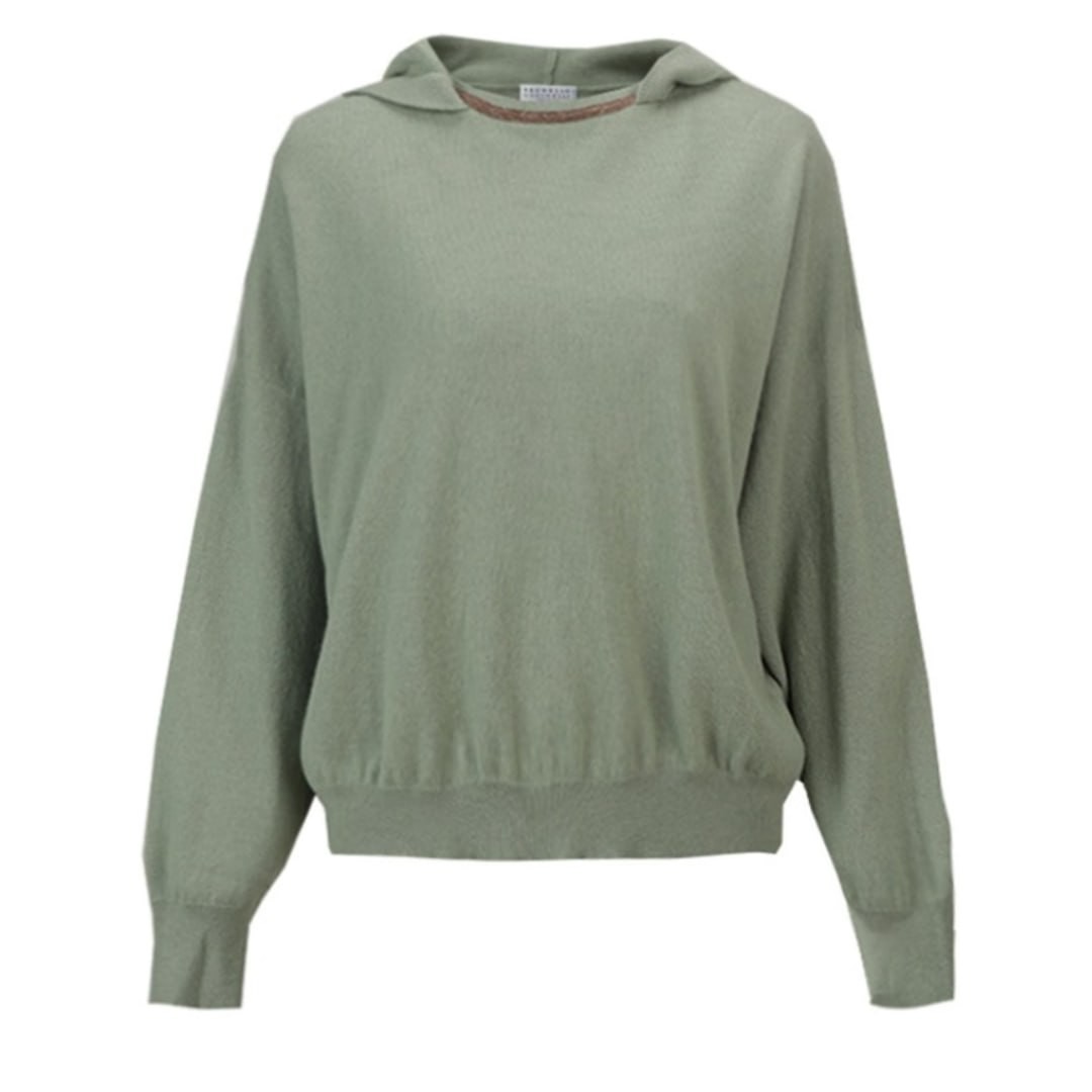 BRUNELLO CUCINELLI BC women's sweatshirt cashmere solid color hoodie M12189009 C9566 Green S