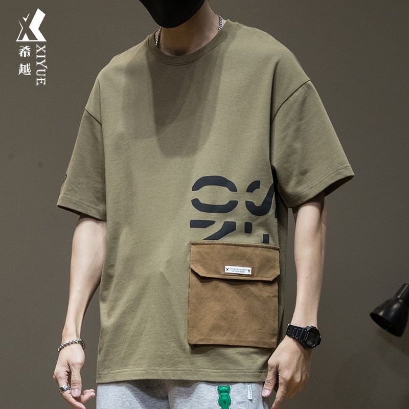 2024 new short-sleeved t-shirt men's plus fat clothes summer plus size fat men's tide brand half-sleeved cotton top men