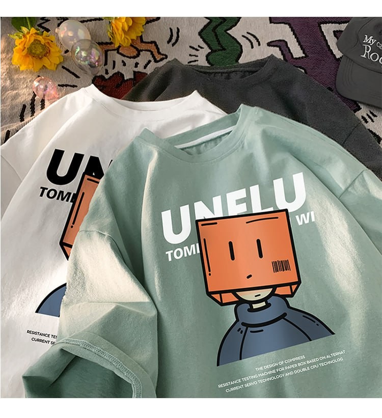 Japanese short-sleeved t-shirt men's summer fun cartoon creative printing trendy brand oversize half-sleeved couple tops