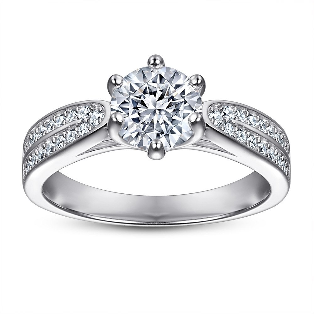 Cross-border S925 Silver Ring Super Flash Zircon Crown Six-Claw Ladies Ring European and American Fashion Proposal Engagement Ring Jewelry