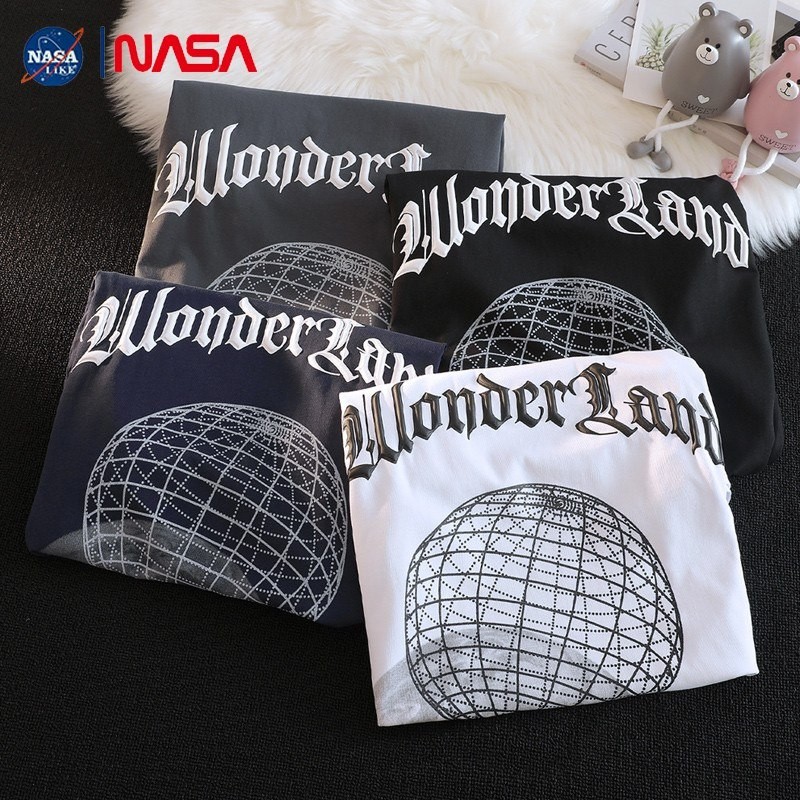 NASA co-branded pure cotton new men's short-sleeved summer fashion clothes ins T-shirt cover belly round neck thin section high-end male NASALIKE white