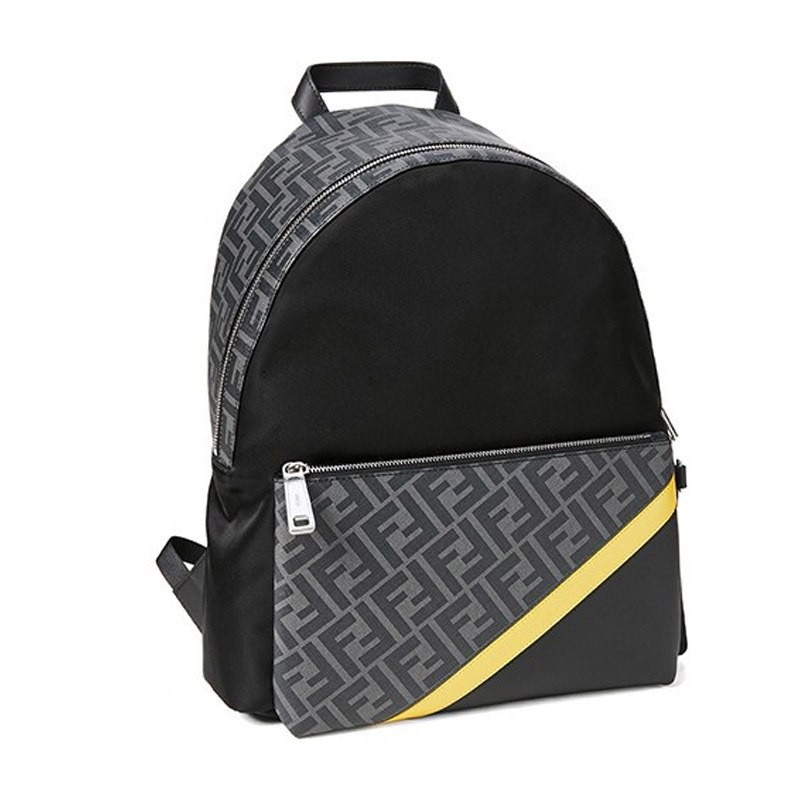 FENDI men's coated fabric  fabric with leather backpack black gray FF   pattern 7VZ042 A9XT F17BJ