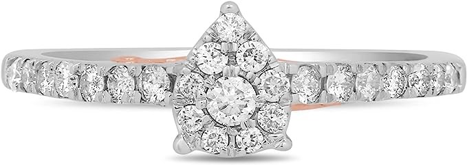 Jewelili Enchanted Disney Fine Jewelry 10K White Gold and Rose Gold 13 Cttw Diamond Ariel Shell Bridal Ring