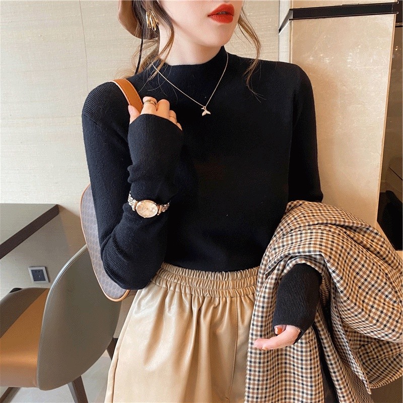 Knitted Top Sweater for Woman Knitwear Half Knitted Turtle neck long sleeve for women Turtle Neck for Women Bottoming Shirt Versatile