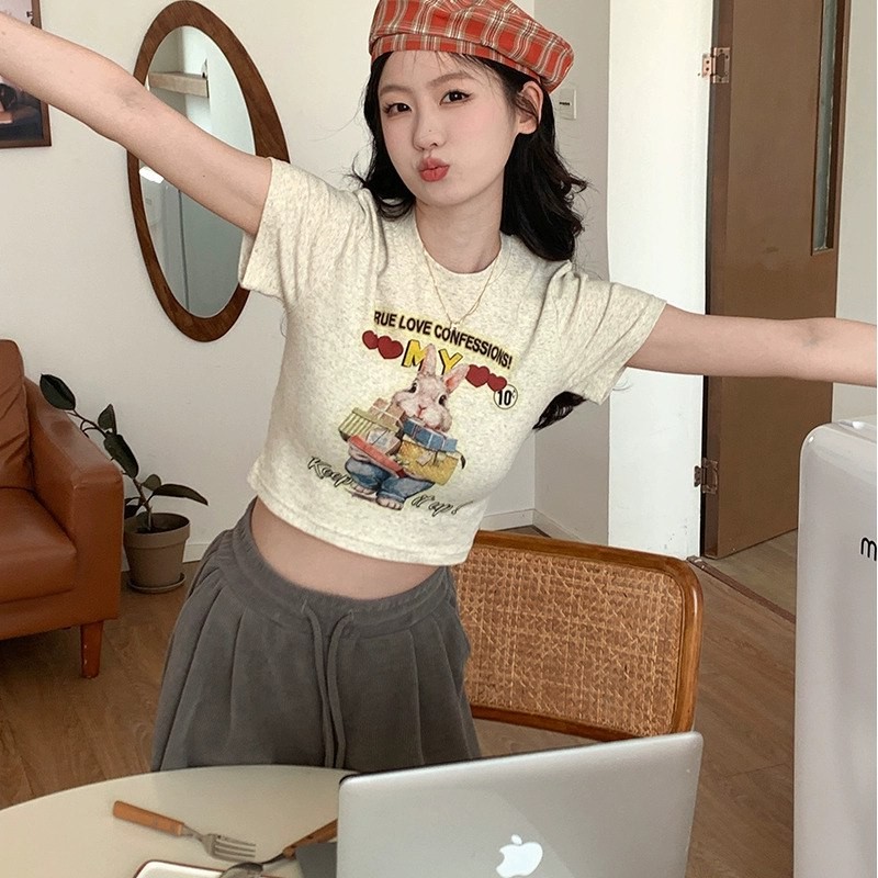 Quality pure cotton T-shirt summer niche pure desire style bm short top Korean version slim fit navel short-sleeved T-shirt women