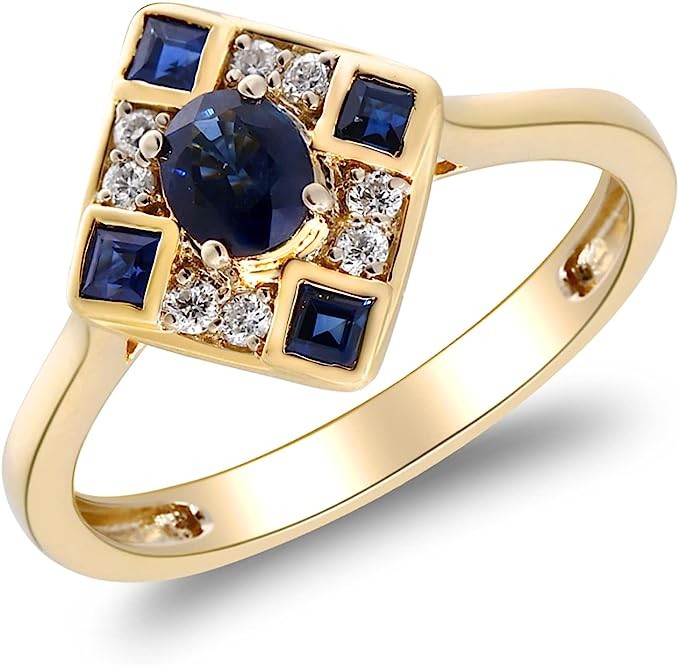 Gin & Grace 10K Yellow Gold Genuine Blue Sapphire Ring with Diamonds for women  Ethically, authentically & organically sourced (Oval-Cut) shaped Sapphire hand-crafted jewelry for he
