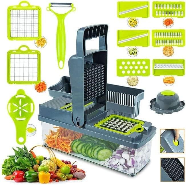 Kitchen Vegetable Slicer, Vegetable Chopper 14 in 1, Fruit, Vegetable Tools Manual Multifunctional Food Chopper Container For Different Kind of Vegetables a