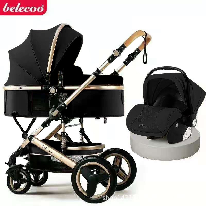 belecoo high landscape baby stroller with basket can sit and lie foldable two-way shock-absorbing baby stroller