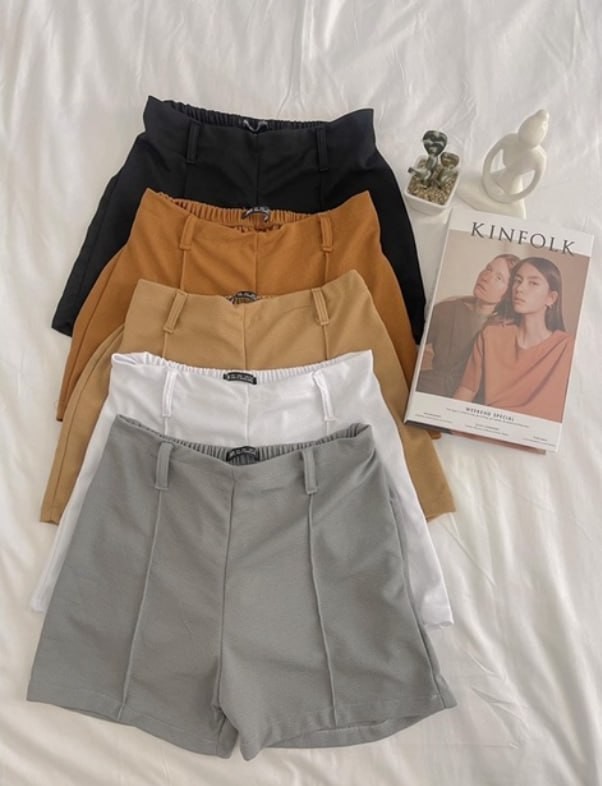 ELISSE KOREAN Highwaist Cotton Trousers Belt Shorts