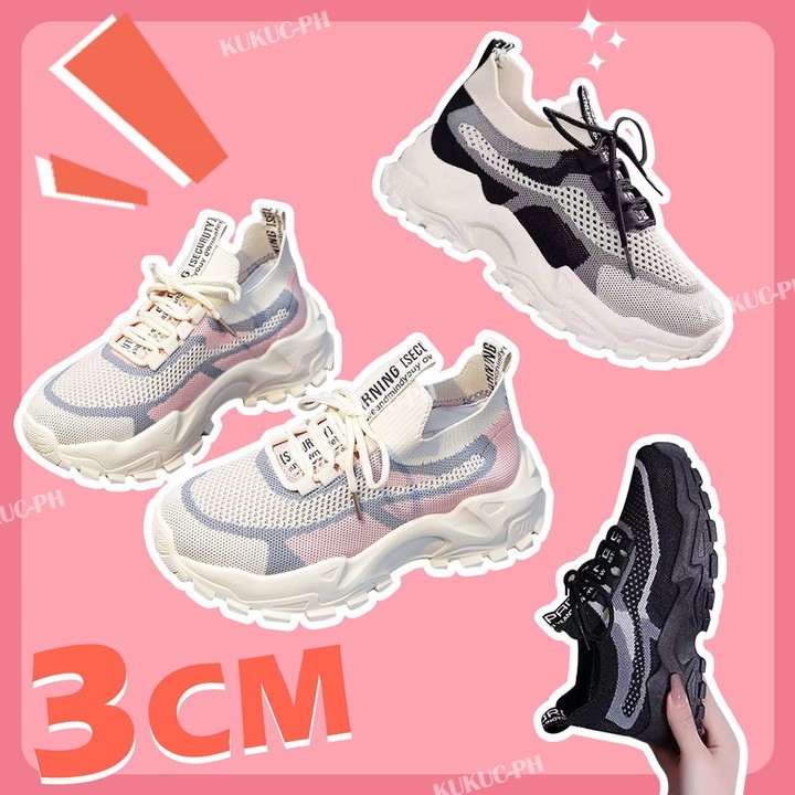 Korean Fashion Women Sneakers Rubber Shoes Ventilate Slip On Thick Sole Sport Shoes Lighweight Sneak