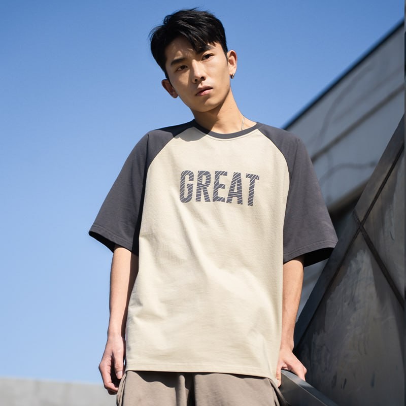 Radiohead2023 summer new short-sleeved t-shirt flocking men's raglan sleeve American casual top loose half-sleeved