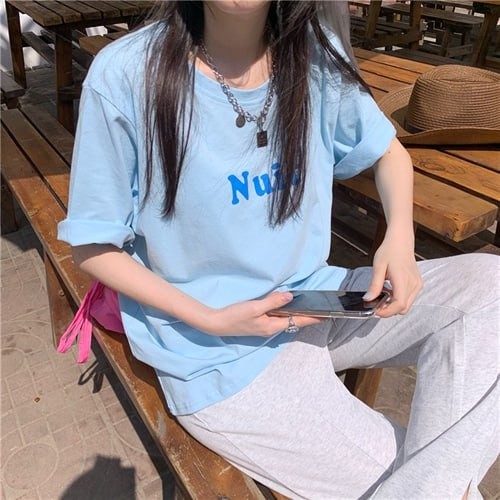 JYY0188 High-quality combed cotton regular short-sleeved T-shirt women's back wrap collar simple and generous letters