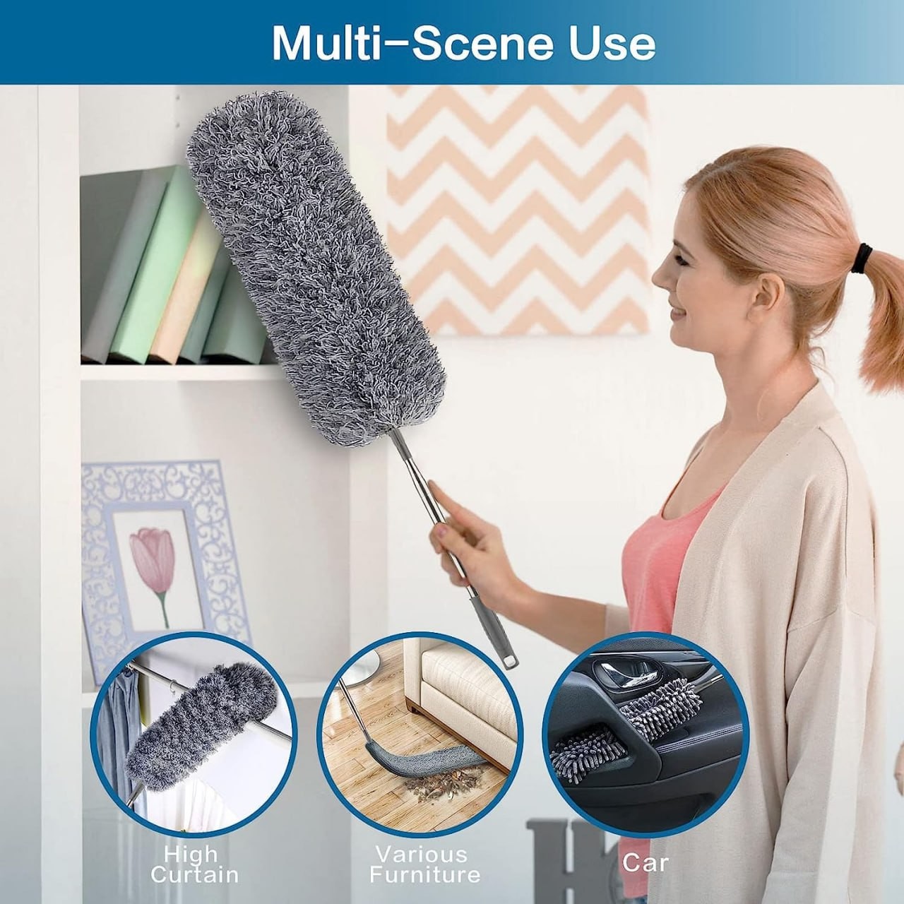 Dusters for Cleaning High Ceiling Fan, Microfiber Duster with Extension Pole 30-100 Inches, FUUNSOO Retractable Gap Dust Brush Cleaner Long Feather Duster f