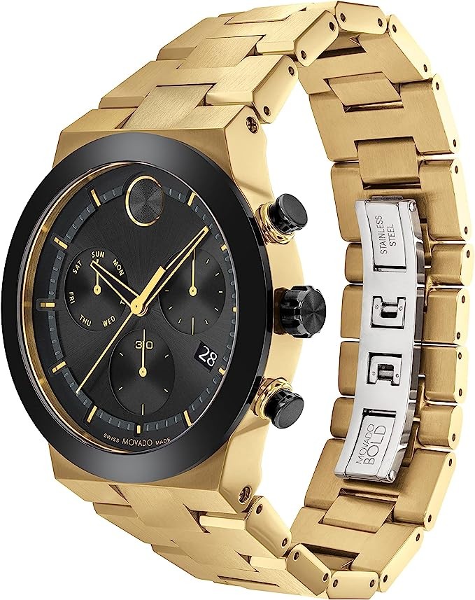 Movado Bold Men's Swiss Quartz Stainless Steel and Link Bracelet Watch, Color Gold Plated (Model 3600858)