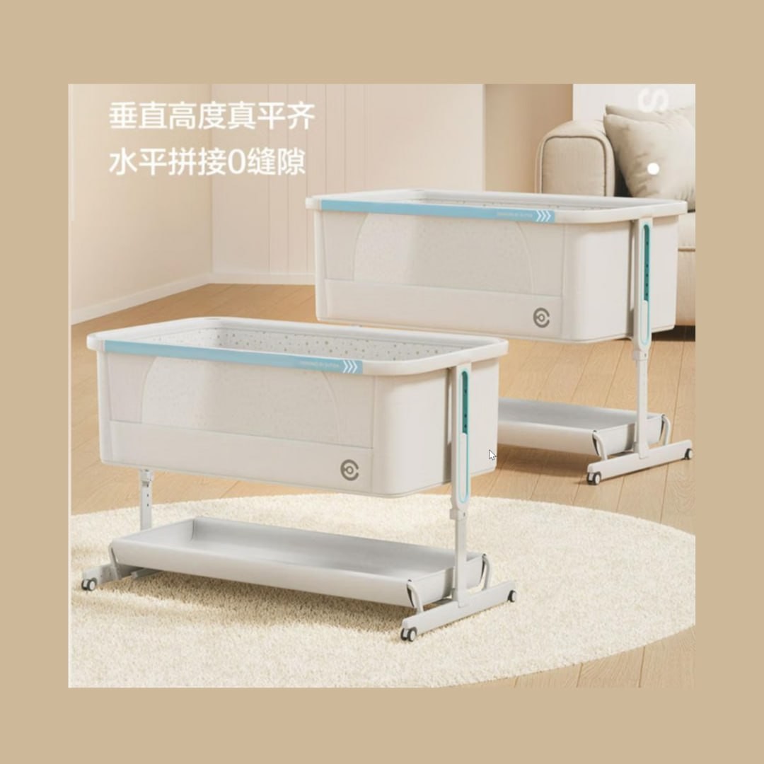 Yiletu crib foldable multifunctional baby portable mobile newborn mosaic big bed Moon Shadow White