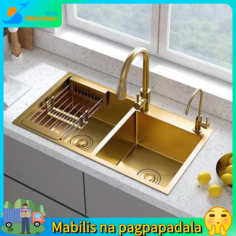 Above Counter Manual Gold Sink 304Stainless Steel Single Bowl Kitchen Sink Single Bowl Kitchen Sink