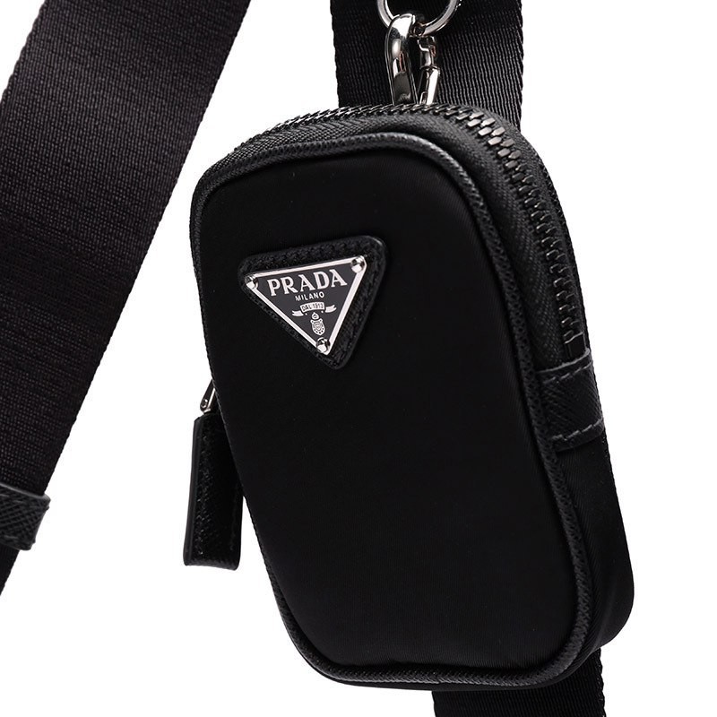 PRADA Men's Fabric Messenger Bag Shoulder Messenger Bag with Small Bag 2VH113 2DMH F0002-V-XOP-Black Triangle Logo