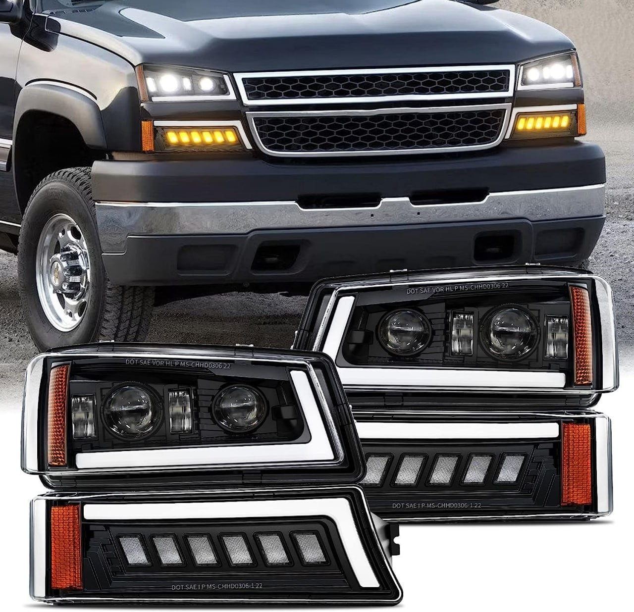Z-OFFROAD LED Headlights Assembly DOT Approved with DRL Turn Signal HiLow Sealed Beam Side Marker Compatible with 2003-2006 Chevy Silverado Avalanche
