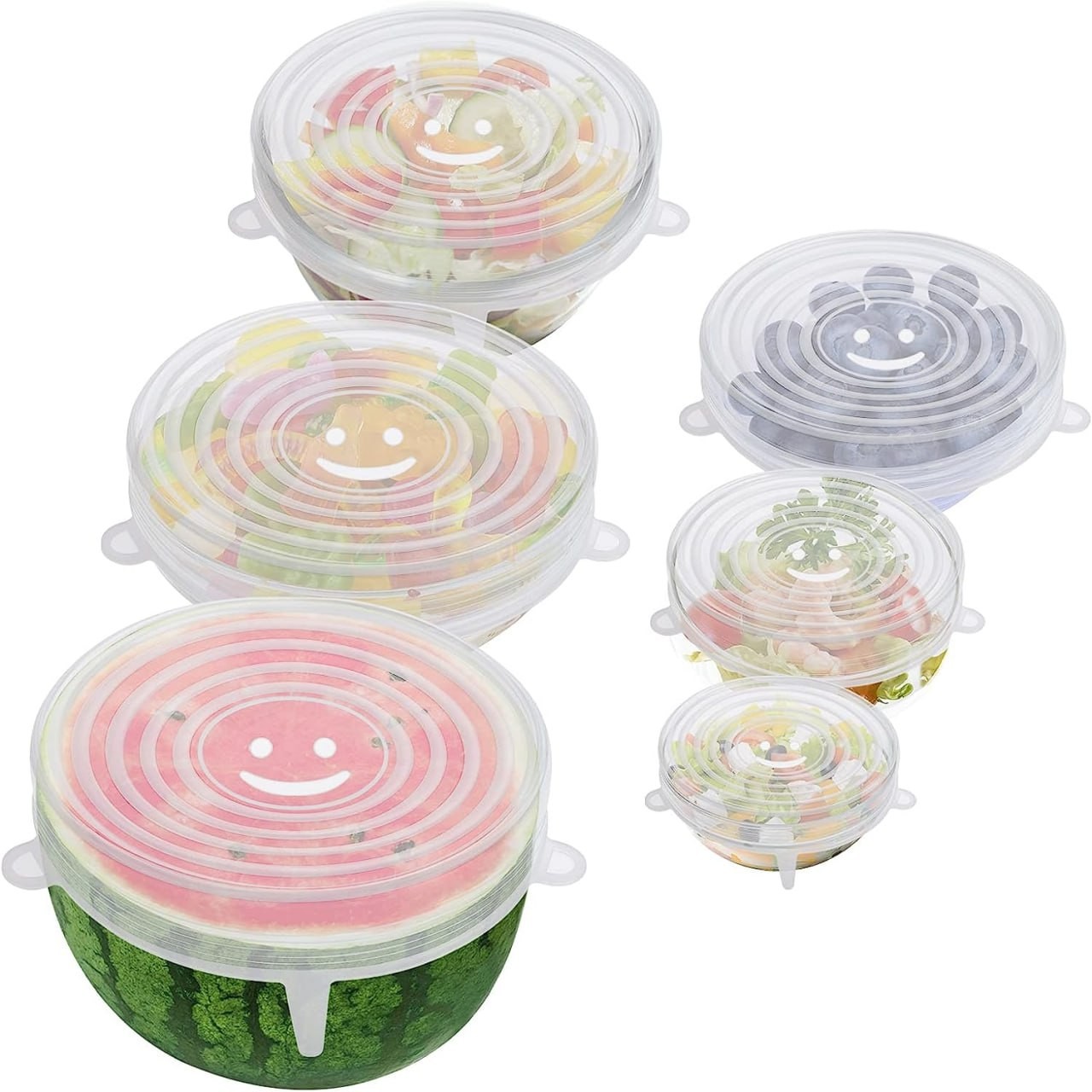 6PCS OstWony Silicone Stretch Lids, Four Specifications of Reusable Silicone Bowl Cover, Suitable for Various Food Containers, High and Low Temperature Scena