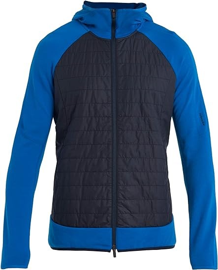 Icebreaker Merino Men's Standard Quantum Hybrid Long Sleeve Full-Zip Hooded Jacket, Lazurite/Midnight Navy, X-Large