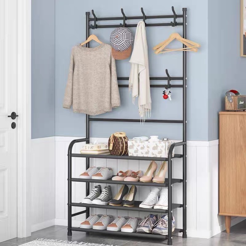 DHD Multifunctional Shoe Rack Organizer Simple Floor Coat Rack Shoe Hat Rack 4 Layer