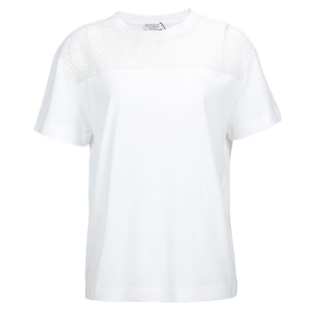 BRUNELLO CUCINELLIBC Women's T-Shirt Hollow Short Sleeve Round Neck M0A45SW520 C159 White XS