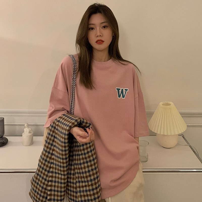 2024 summer new Korean version of BF Hong Kong style loose letter printing short-sleeved t-shirt female student ins trendy round neck top