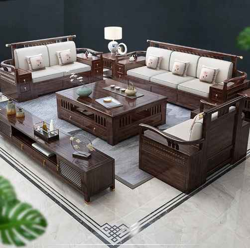Salon Solid Wood Sofa Combination Zijin Silk Sandalwood Armrest Drawer Storage Living Room Floor Wohnzimmer Sofas Home Furniture