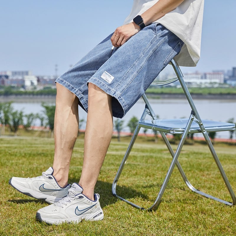 Tangshi 23 new summer denim shorts men's drawstring thin section loose wide-leg personality trendy five-point trousers