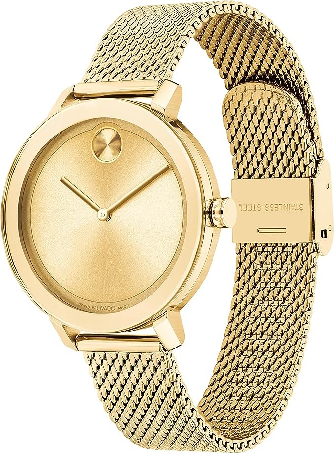 Movado Women's Bold Evolution Swiss Quartz Watch with Stainless Steel Mesh Bracelet, Yellow Gold (Model 3600814)