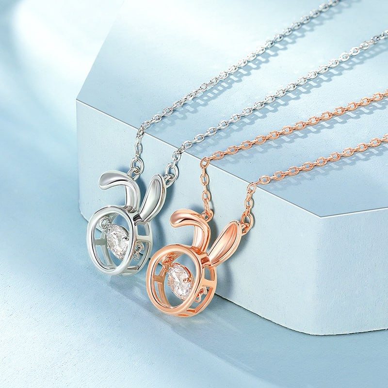 Mengjinyuan Smart Rabbit Ear Necklace Rabbit Zircon Silver Jewelry Design Stylish Clavicle Chain Year of the Rabbit Birthday Ladies Gift