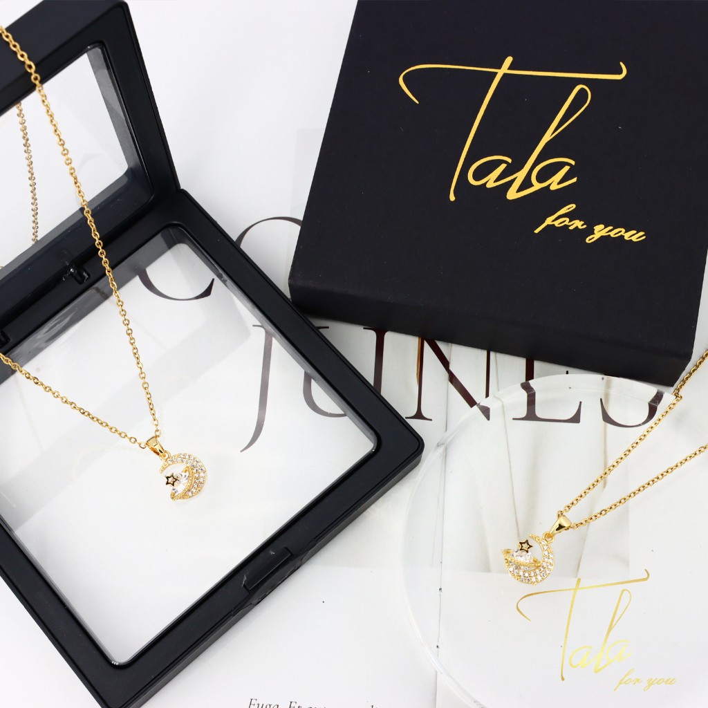 Tala for you Necklace 18K Gold Star & Moon Pendant Jewelry Women Non-allergic With Premium Gift Box
