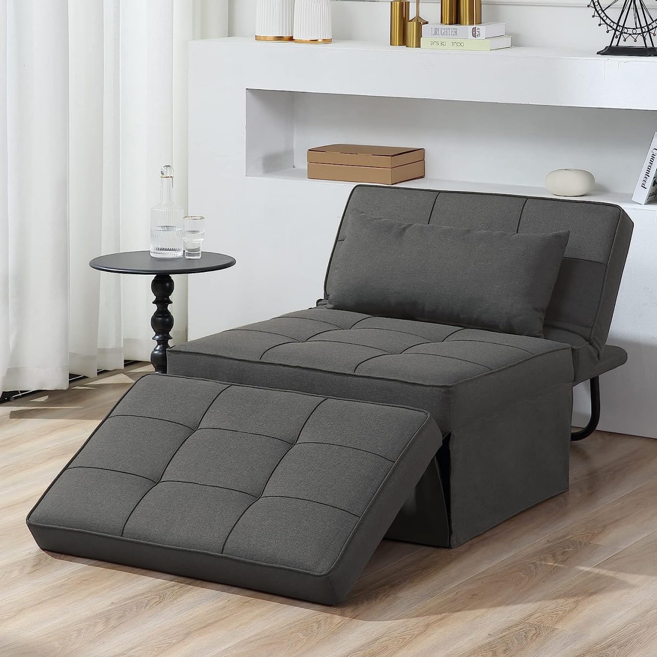 Sofa Bed, 4 in 1 Multi-Function Folding Ottoman Breathable Linen Couch Bed with Adjustable Backrest Modern Convertible Chair for Living Room Apartment Office, Dark Gre