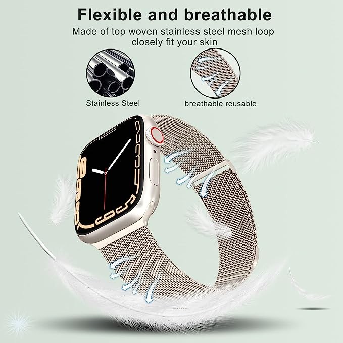 Marge Plus for Apple Watch Band Series Ultra SE 8 7 6 5 4 3 2 1 38mm 40mm 41mm 42mm 44mm 45mm 49mm Women and Men, Stainless Steel Mesh Loop Magnetic Clasp Replacement for iWatch Bands (41mm40mm