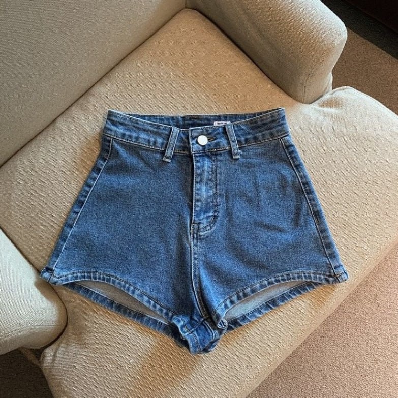 Stretch A- line pants Korean style slimming high waist shorts denim slim fit women's irregular