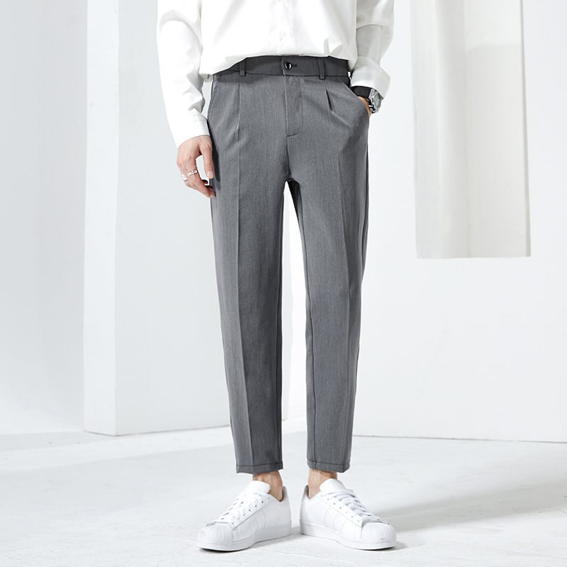 Xiyuange 2023 Summer Thin Ice Silk Casual Pants Men's Trendy Korean Style Small Trousers Hong Kong High-End Trendy Brand Falling Handsome Suit Nine-Piece Pants All-match Nine-Piece Pants