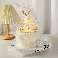 1PC Christmas Sparkling Elk Ornaments White Deer Birthday Cake Dessert Decoration Ornament DIY New Year Birthday Party Decor