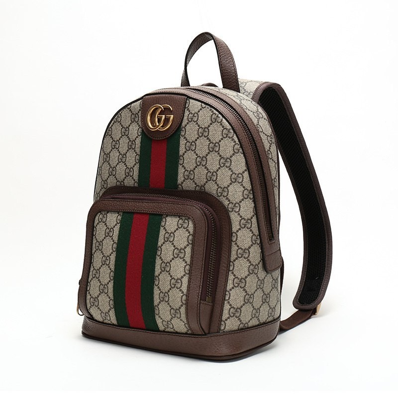 GUCCI Gucci Men's Small Faux Canvas with Leather Backpack Backpack 547965 9U8BT 8994-Beige Ebony Double G Pattern